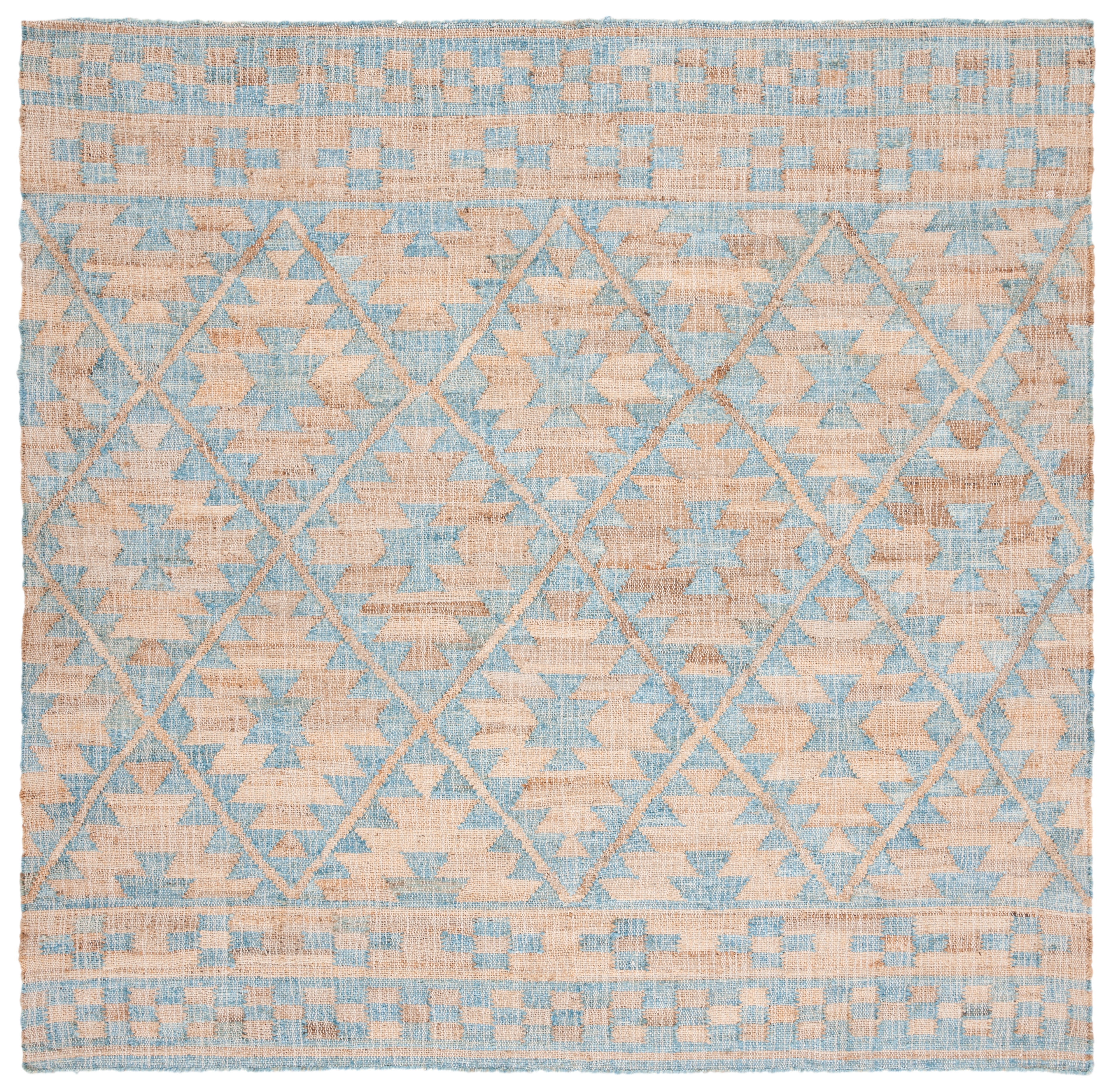 Bohemian Blue Square Handwoven Cotton Kilim Rug - 7' Square