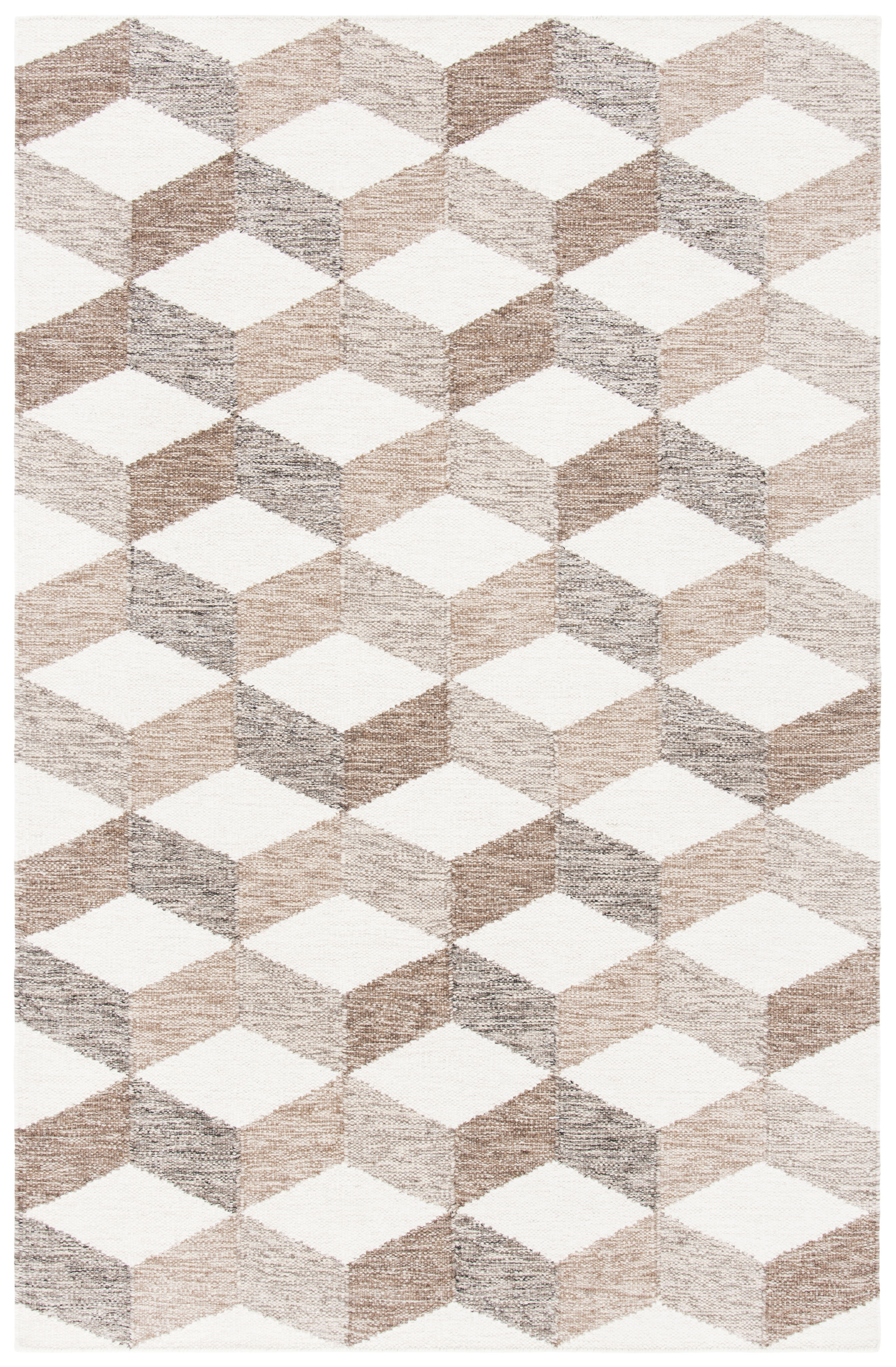 Ivory and Brown Geometric Wool 4' x 6' Handmade Flat Woven Rug