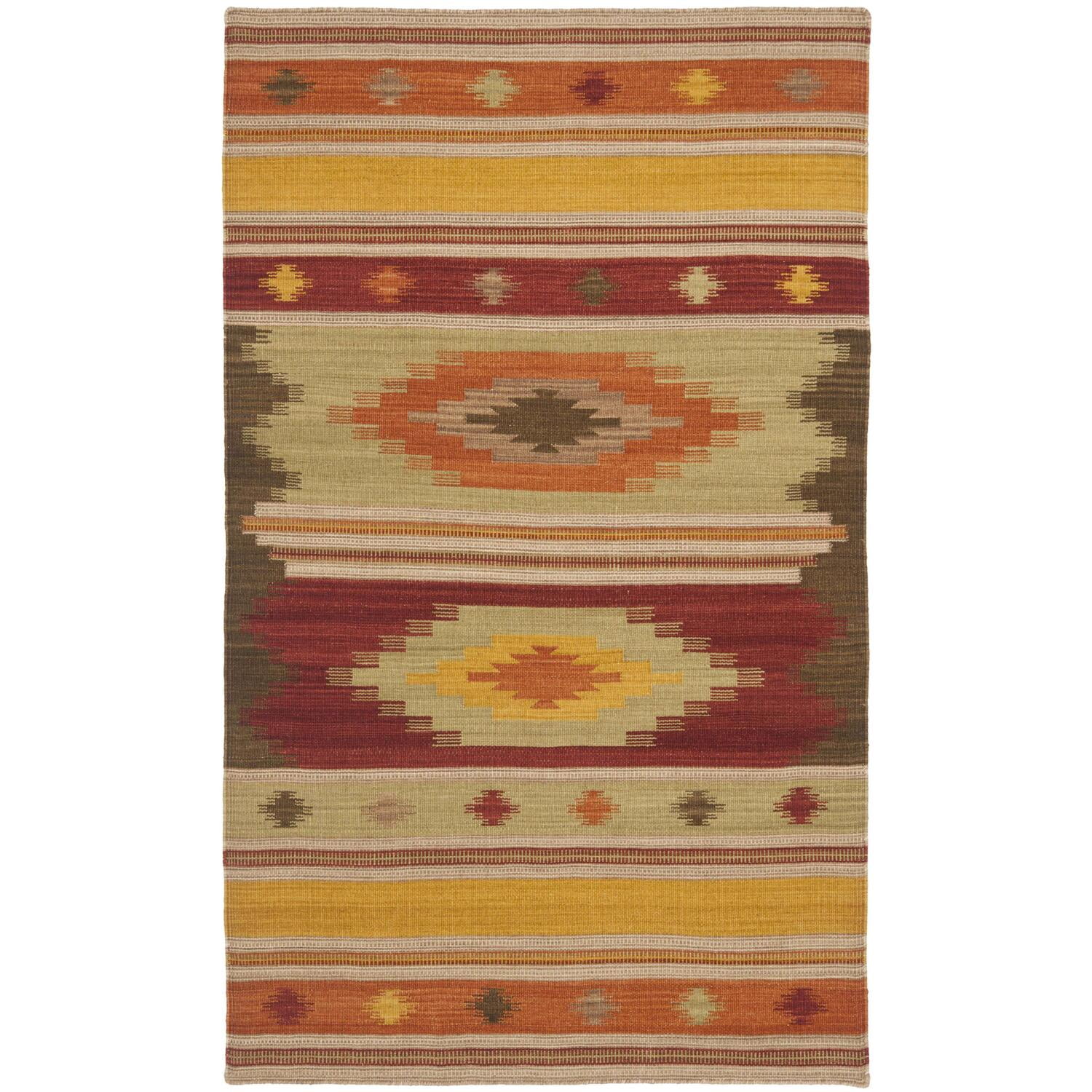 Hand-Knotted Geometric Wool Kilim Area Rug