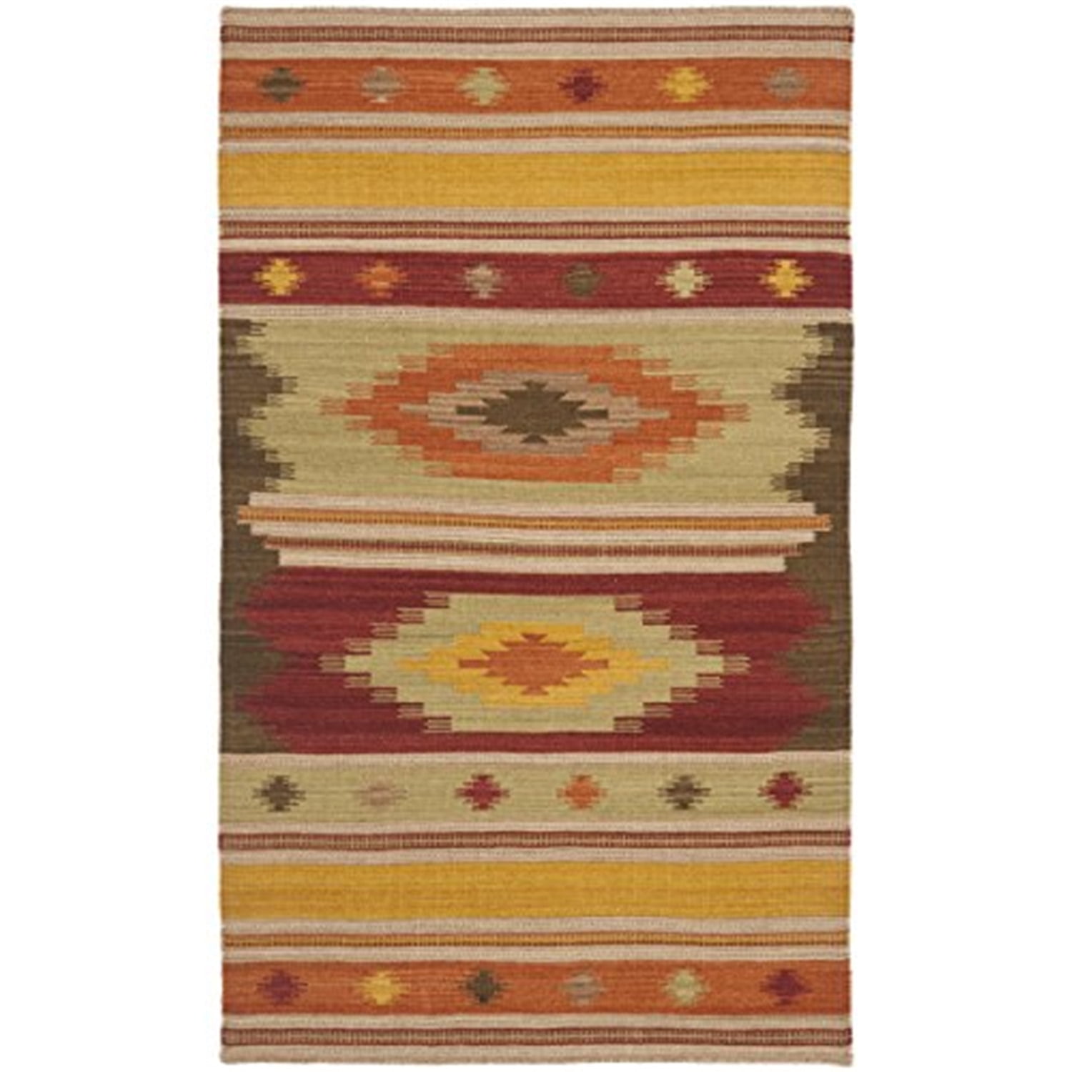 Multicolor Geometric Flat Woven Wool Area Rug 4' x 6'