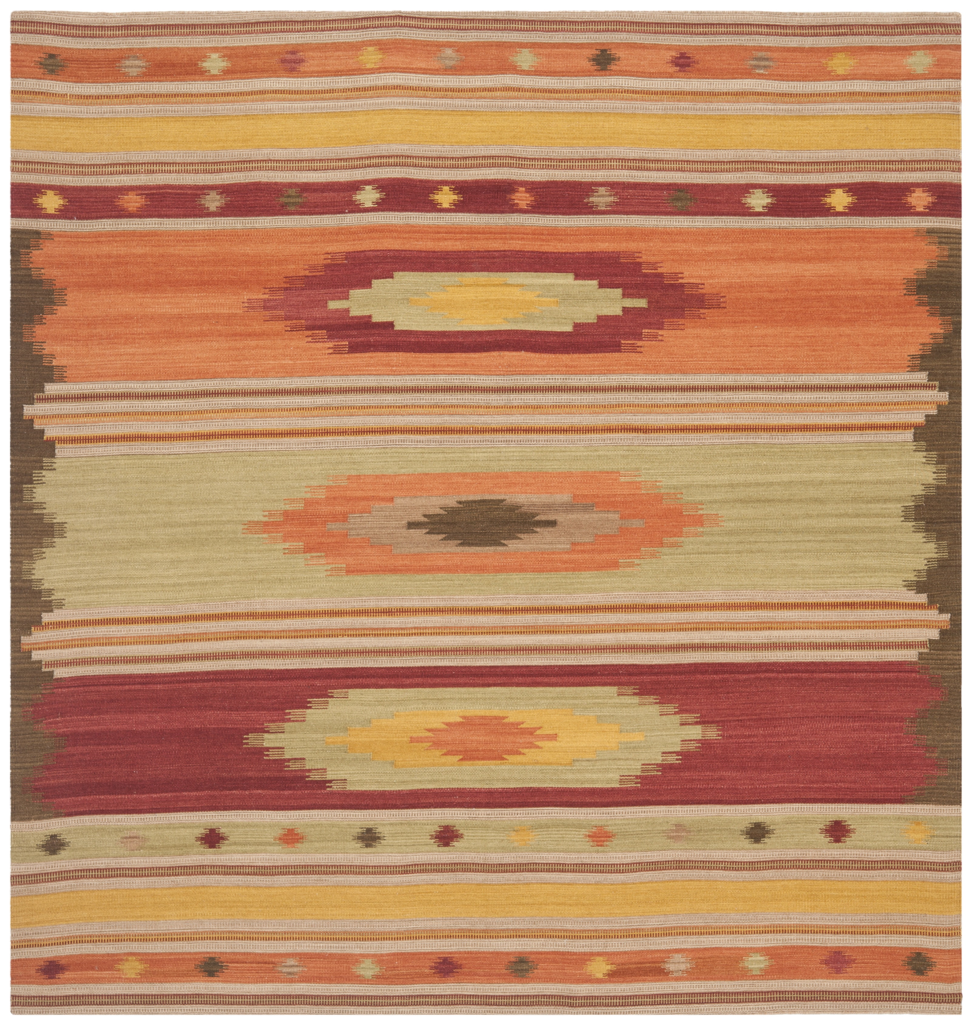 Handmade Red and Beige Geometric Wool Square Area Rug