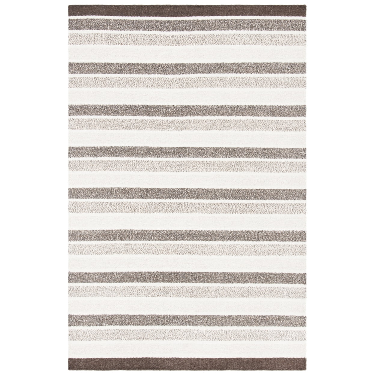 Ivory and Brown Flat Woven Wool Area Rug 4' x 6'