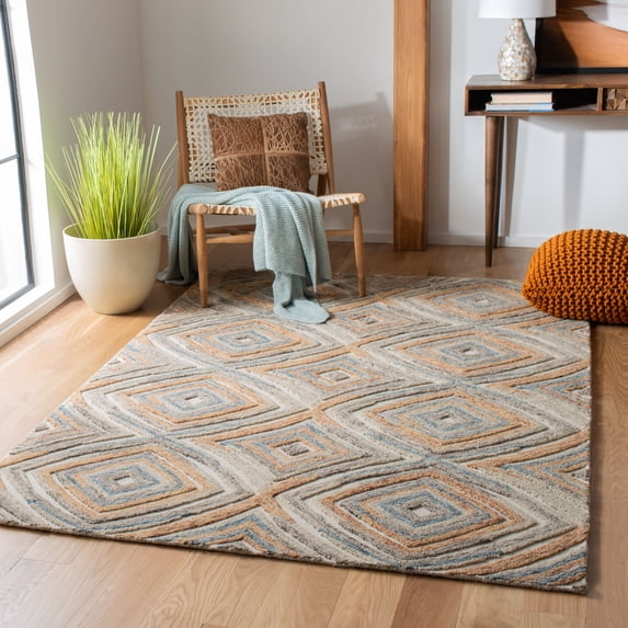SAFAVIEH Kilim Carmella Geometric Trellis Wool Area Rug, Sage/Gold, 8' x 10'