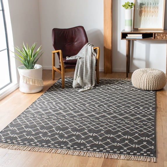 SAFAVIEH Kilim Charmaine Geometric Wool Area Rug, Charcoal/Ivory, 8' x 10'