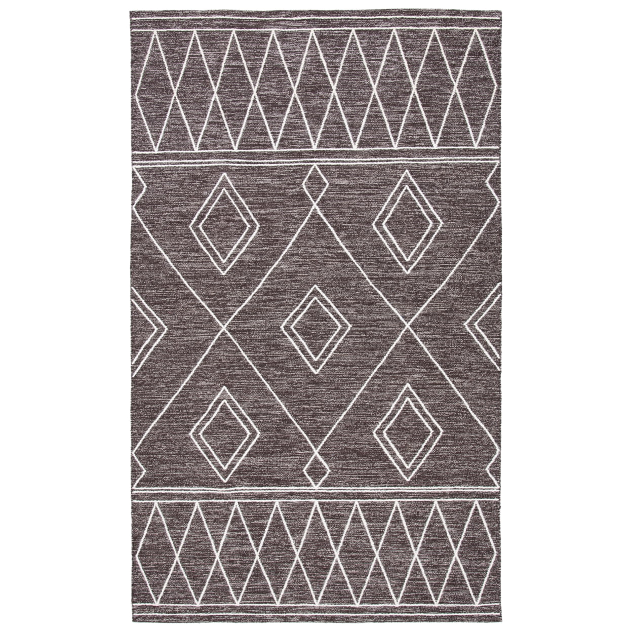 Ivory and Brown Handwoven Wool Cotton Area Rug