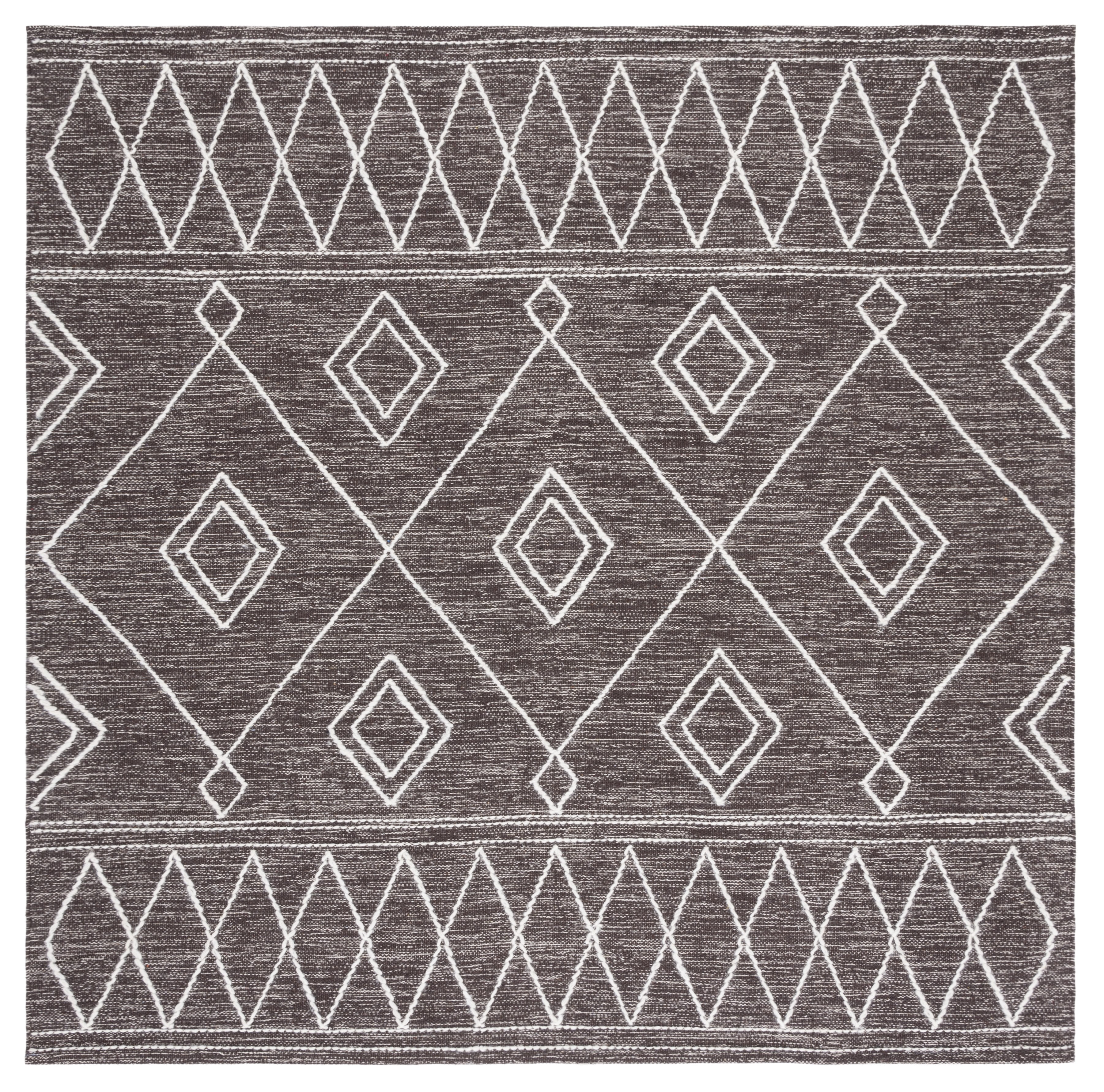 Bohemian Ivory Square Handwoven Wool-Cotton Blend Kilim Rug - 6'