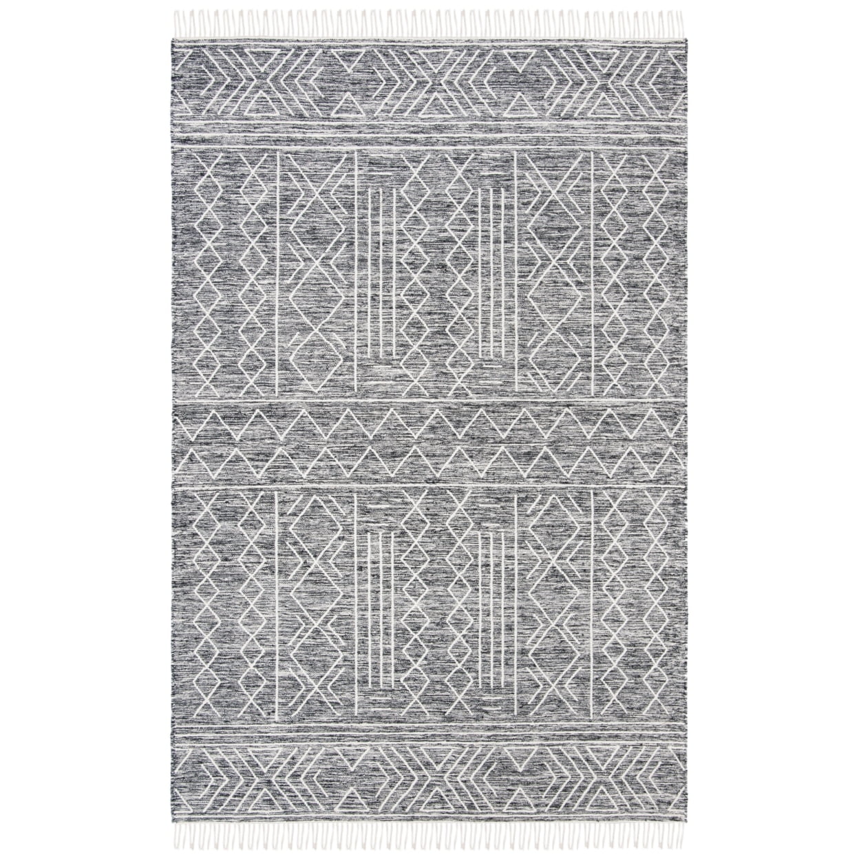 Bohemian Nomad Black & Ivory Wool 8' x 10' Handwoven Area Rug