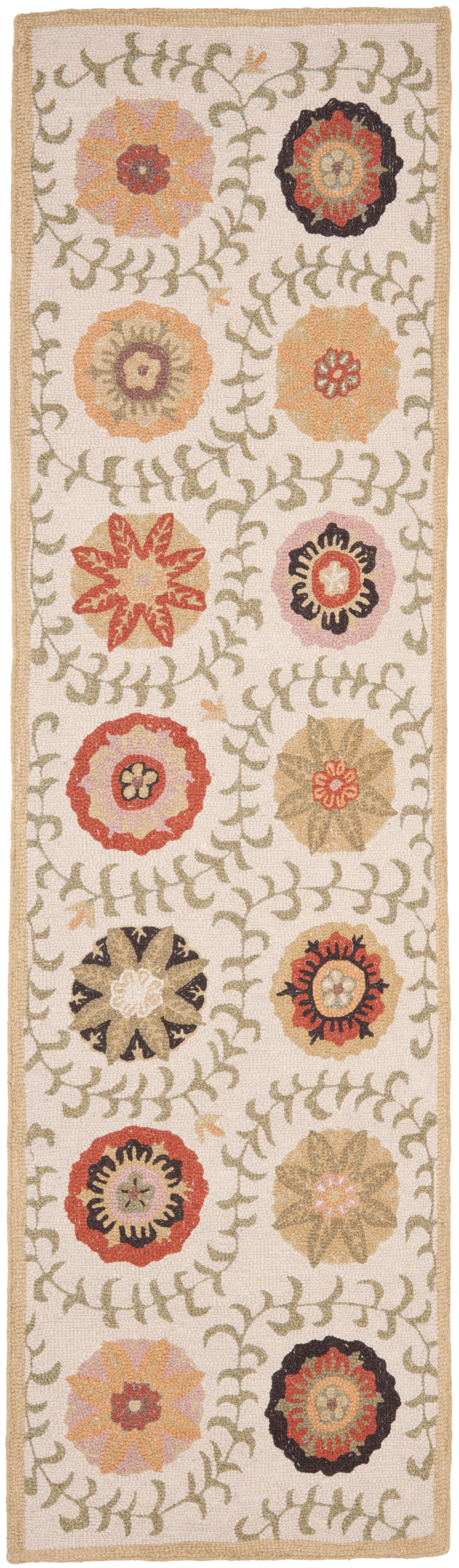 Blue and Beige Wool Handwoven Striped Runner Rug