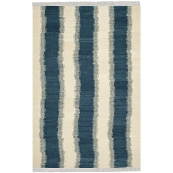 SAFAVIEH Kilim Colten Solid Striped Wool Area Rug, Blue/Ivory, 3' x 5'