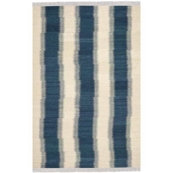 SAFAVIEH Kilim Colten Solid Striped Wool Area Rug, Blue/Ivory, 4' x 6'