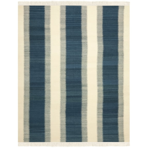 SAFAVIEH Kilim Madrid Striped Wool Area Rug, Blue/Ivory, 9' x 12'