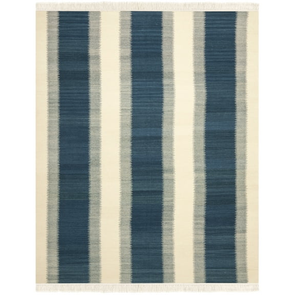 SAFAVIEH Kilim Madrid Striped Wool Area Rug, Blue/Ivory, 9' x 12'