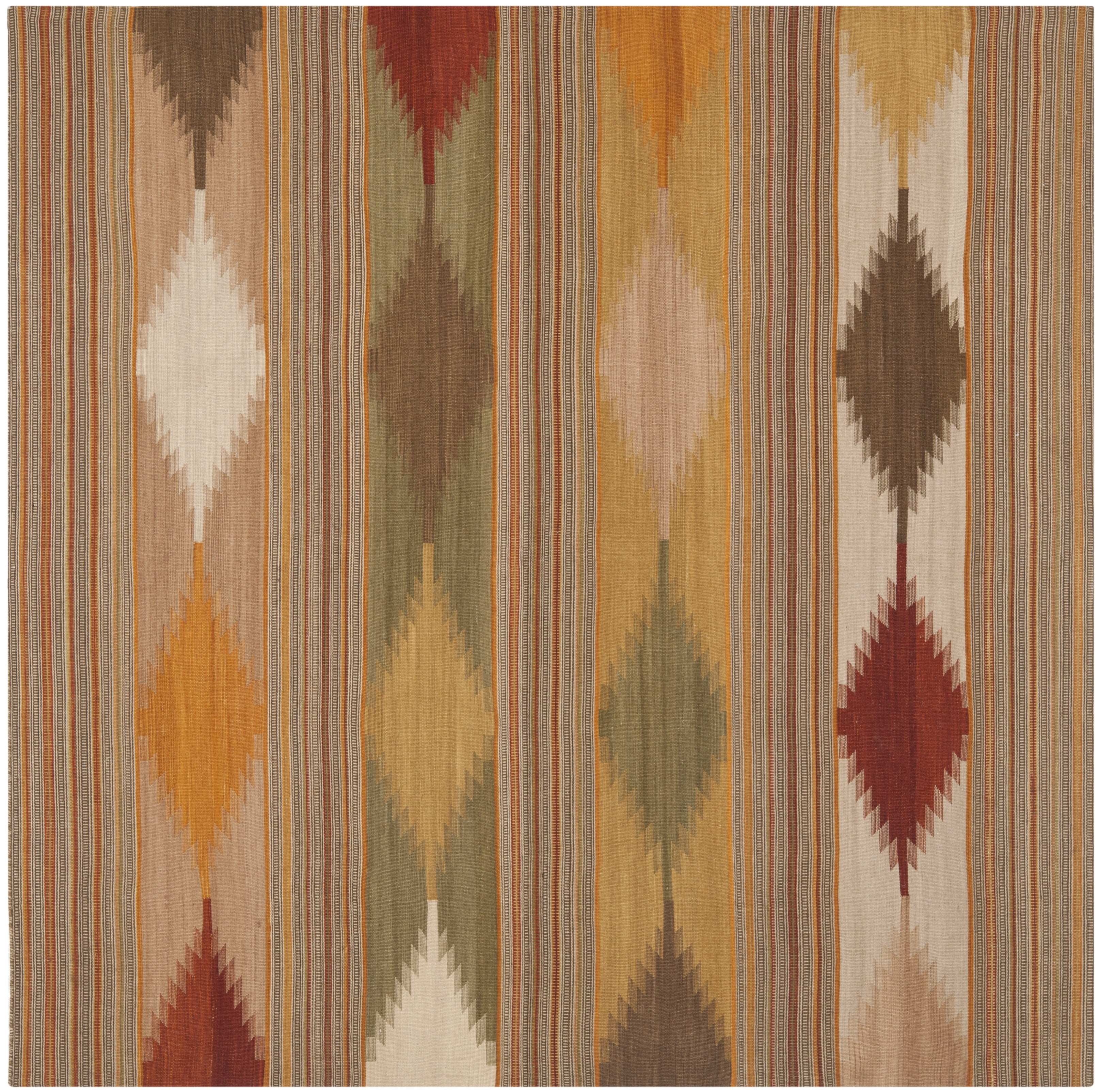 Natural Multi 5' x 5' Square Wool Kilim Area Rug
