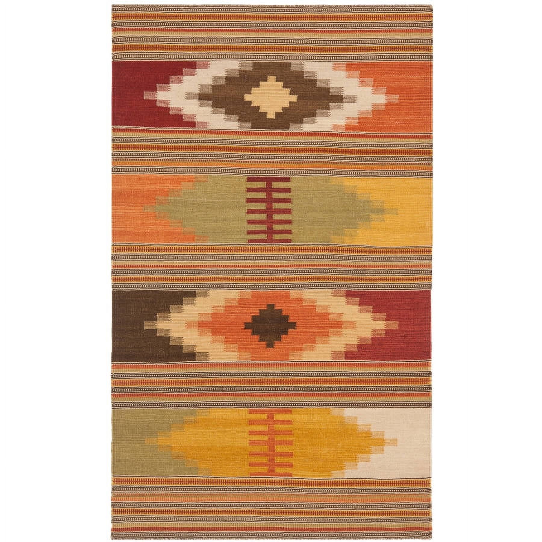 Bohemian Kilim Hand-Woven Wool Area Rug, 2' x 3', Red and Multi