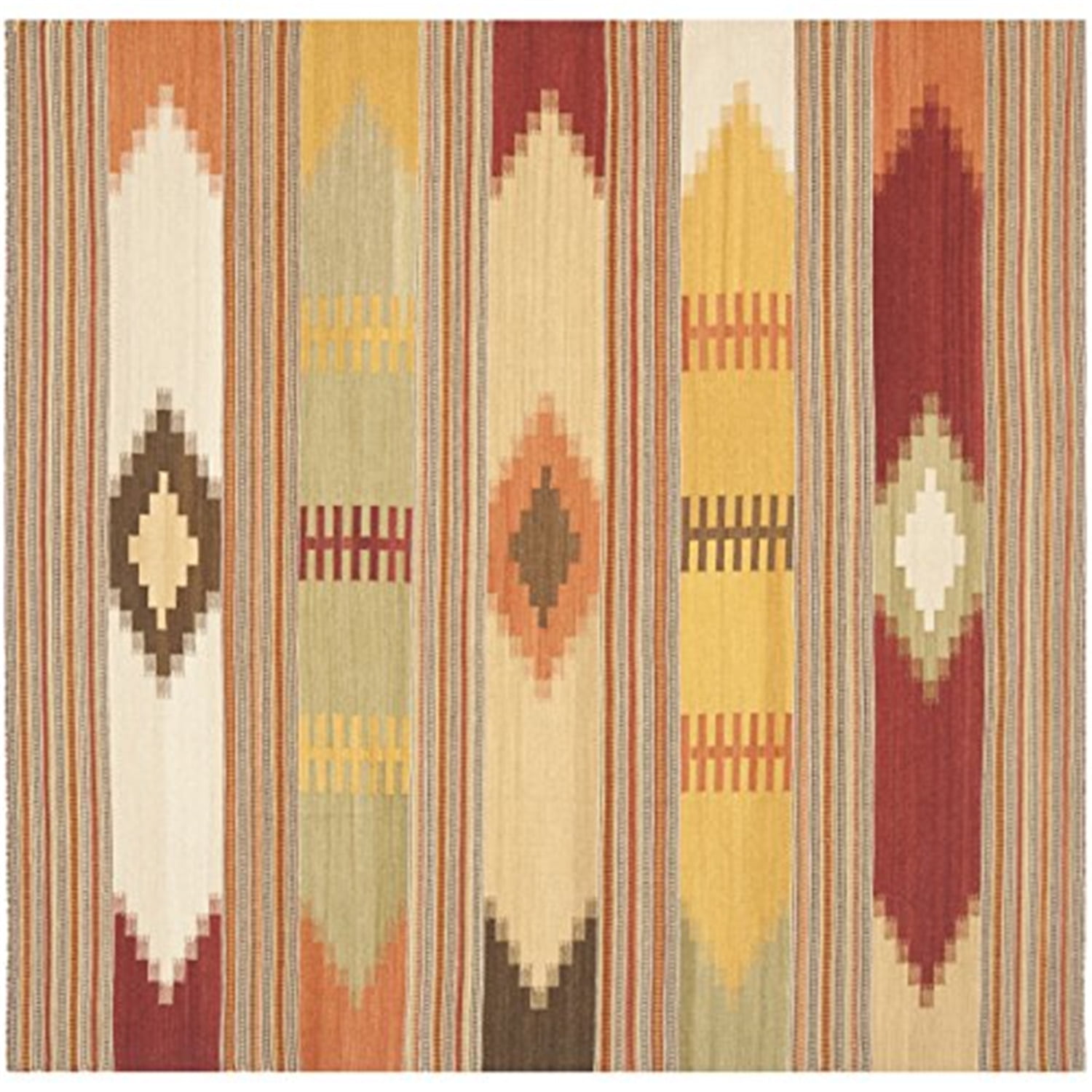 Handmade Red and Multicolor Wool Kilim Area Rug, 5' Square