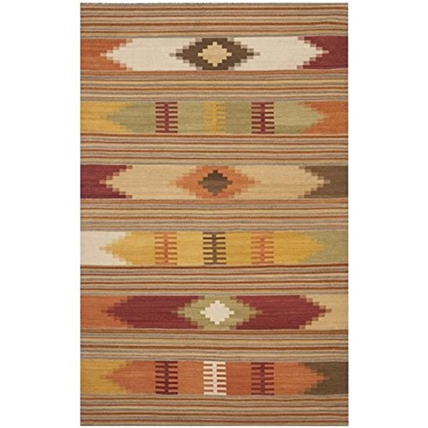 Red and Multicolor Geometric Wool Flat Woven Area Rug