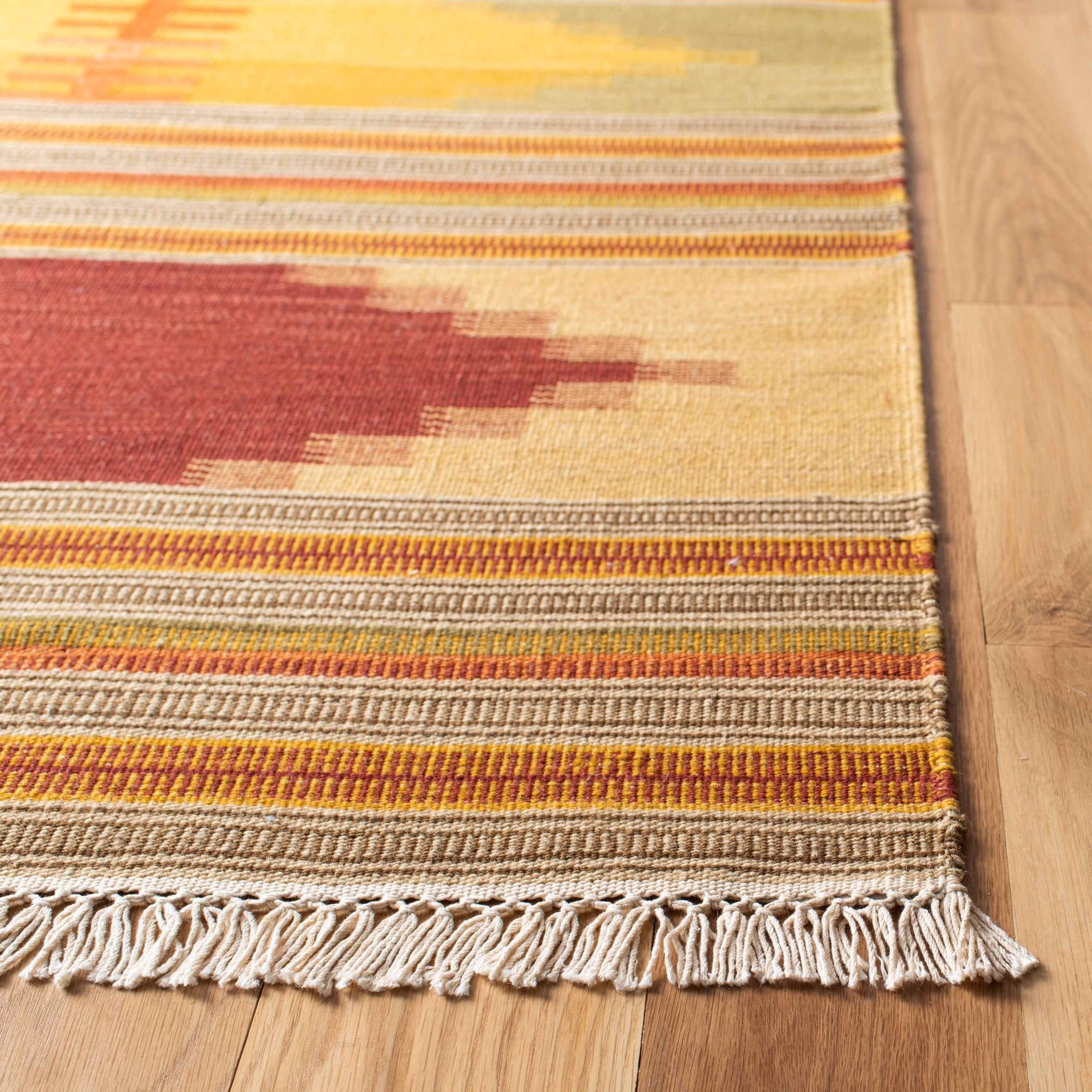 Red and Multicolor Geometric Wool Flat Woven Area Rug
