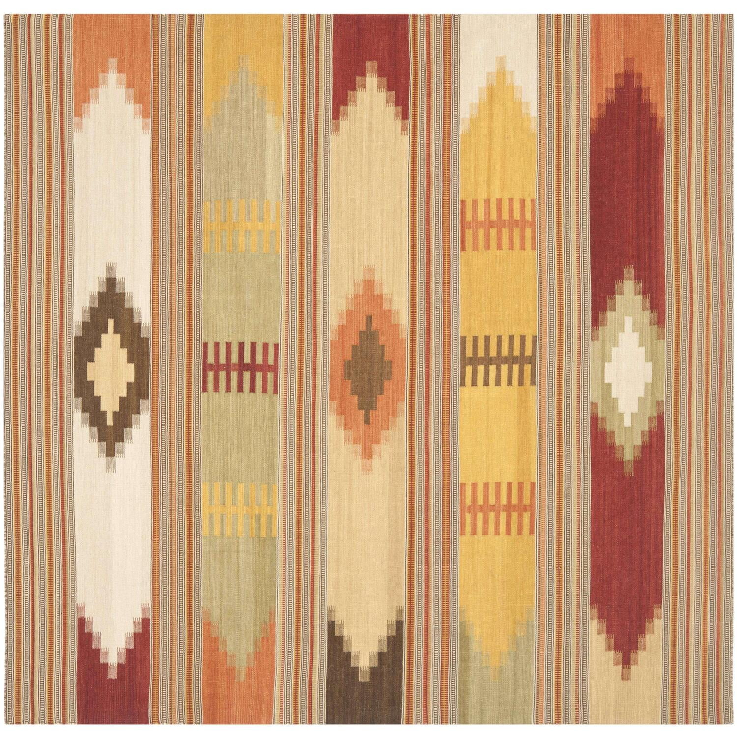 Bohemian Red Wool 7' Square Hand-Woven Kilim Area Rug