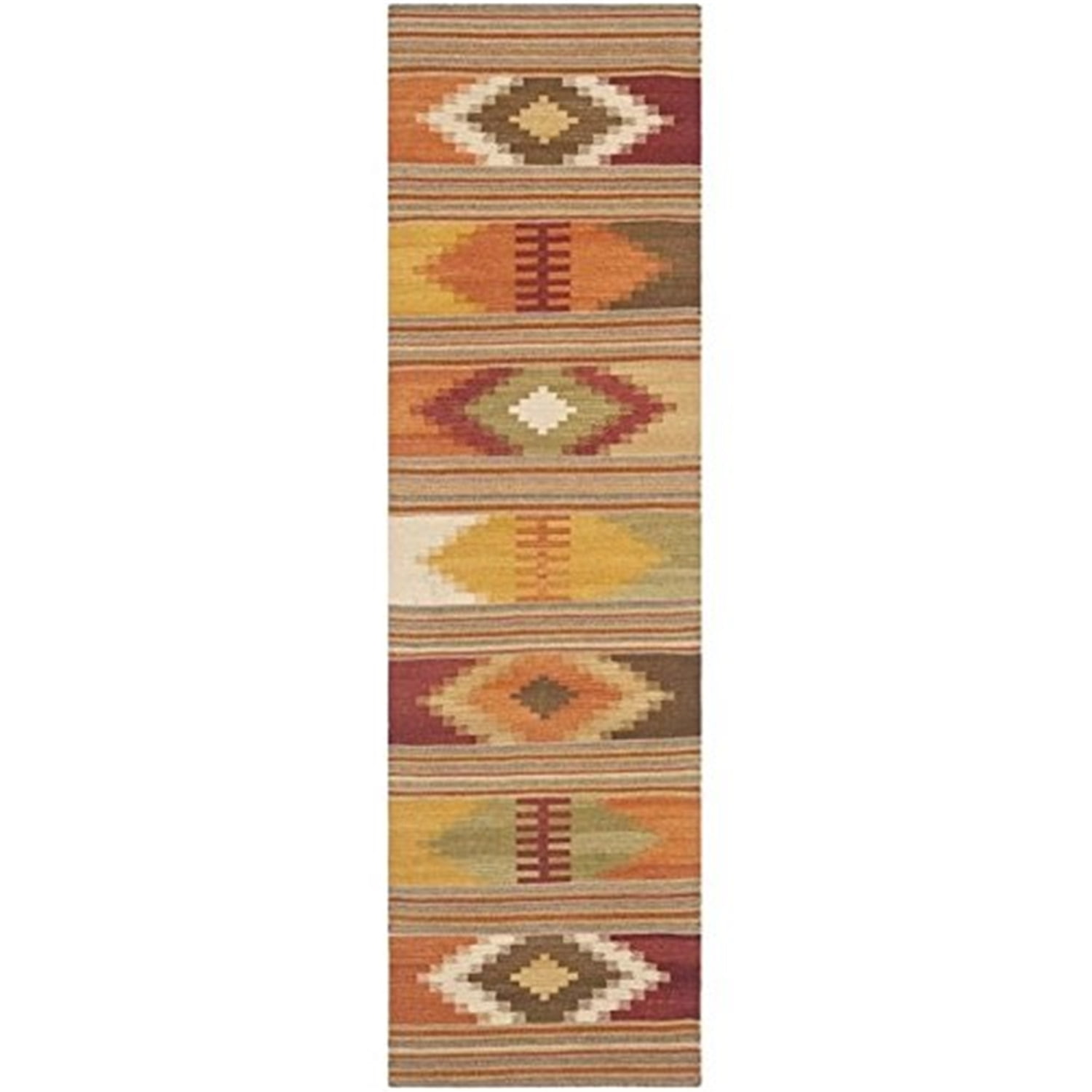 Handmade Red and Multi Geometric Wool Runner Rug, 2'3" x 10'