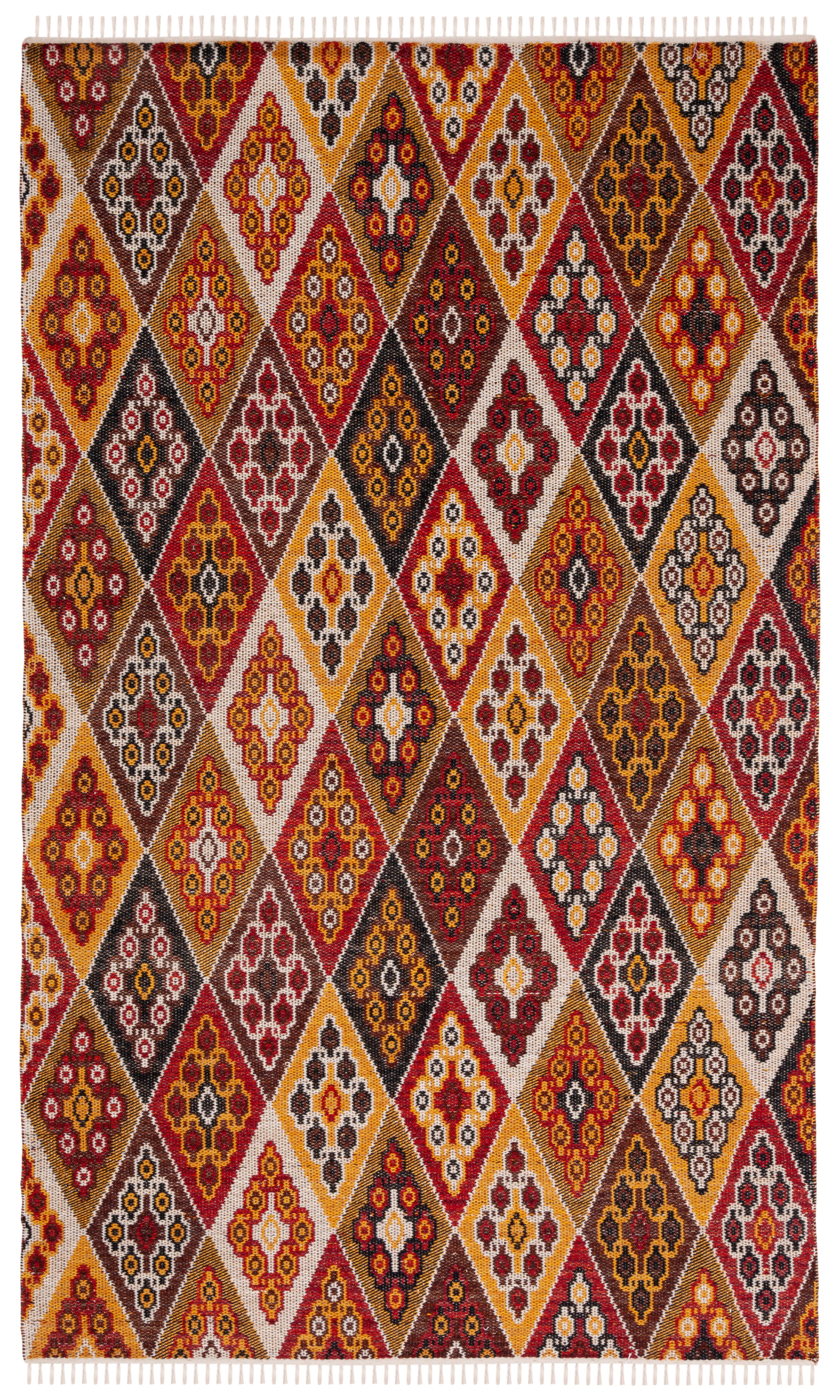 Handwoven Red and Gold Wool Kilim Area Rug, 5' x 8'