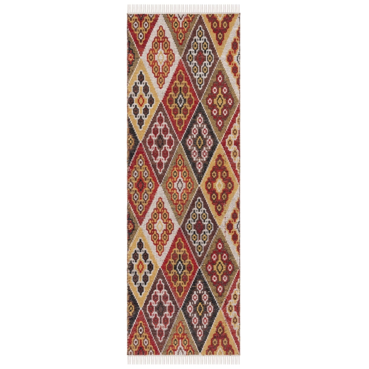 Nomadic Essence Handwoven Red & Gold Wool Rug - 27"x6"