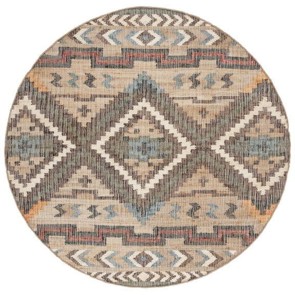 SAFAVIEH Kilim Dewayne Tribal Area Rug, Natural/Blue, 3' x 3' Round