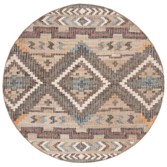 SAFAVIEH Kilim Dewayne Tribal Area Rug, Natural/Blue, 7' x 7' Round