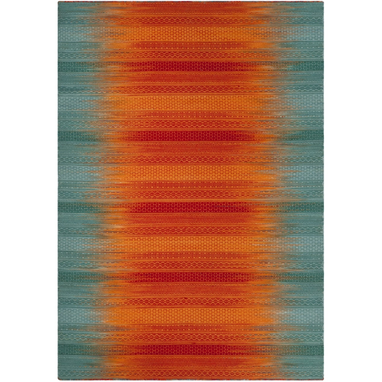 Handmade Teal and Red Wool 5' x 8' Flat Woven Area Rug