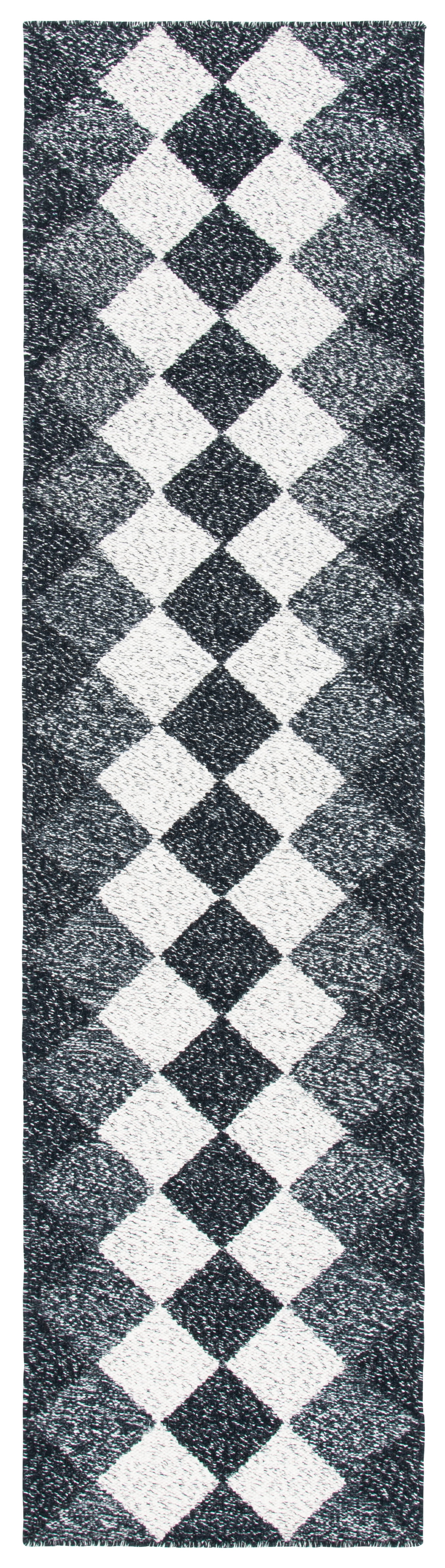 Nomadic Essence Handwoven Black & Ivory Wool Runner Rug - 2'3" x 9'