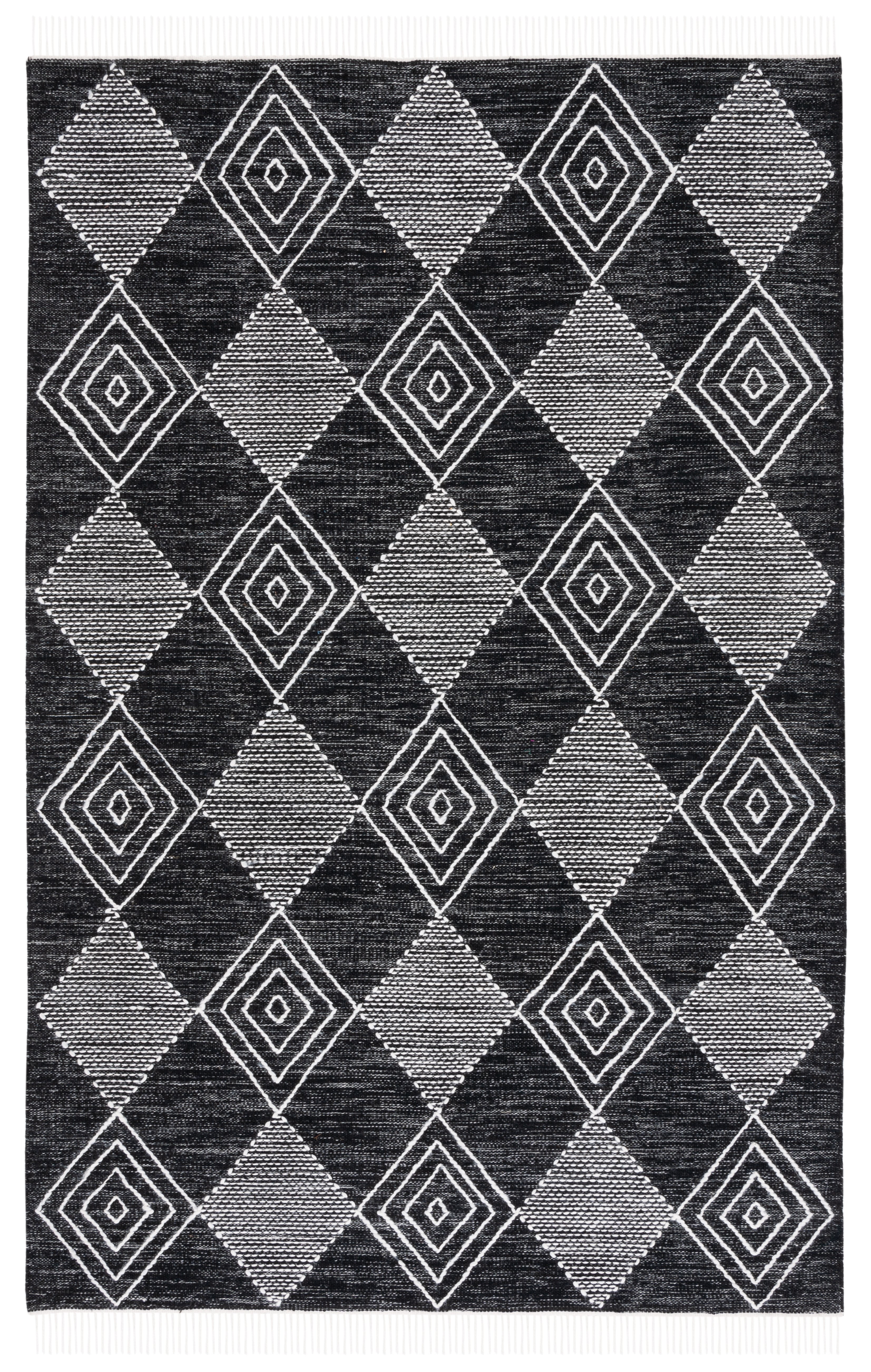 Black and Ivory Flat Woven Handmade Wool Area Rug, 5 x 8 ft