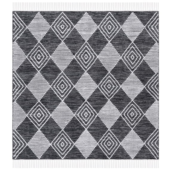 SAFAVIEH Kilim Elouise Diamond Polyester Area Rug, Black/Ivory, 6' x 6' Square