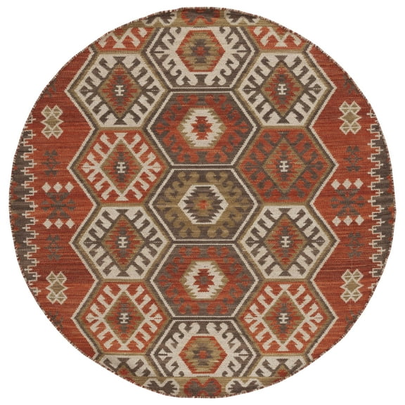 SAFAVIEH Kilim Emely Traditional Area Rug, Red/Olive, 6' x 6' Round