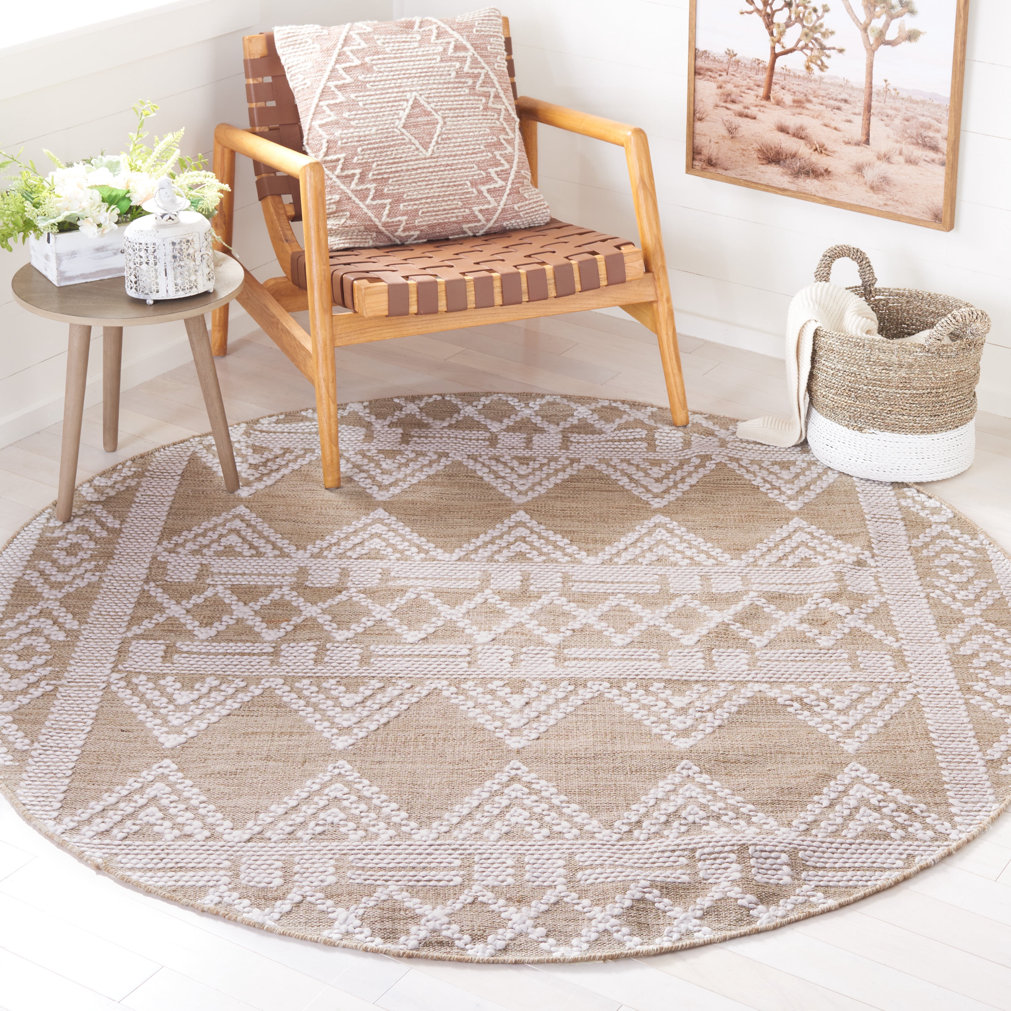Safavieh Kilim Emory Tribal Polyester Area Rug, Beige/Ivory, 6' x 6' Round