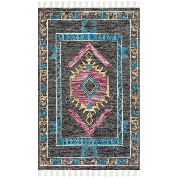 SAFAVIEH Kilim Francis Geometric Wool Area Rug, Black/Pink, 5' x 8'