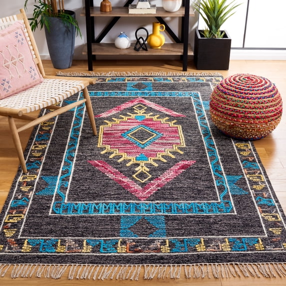Safavieh Kilim Francis Geometric Wool Area Rug, Black/Pink, 5' x 8'