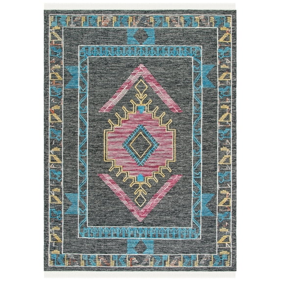 SAFAVIEH Kilim Francis Geometric Wool Area Rug, Black/Pink, 8' x 10'