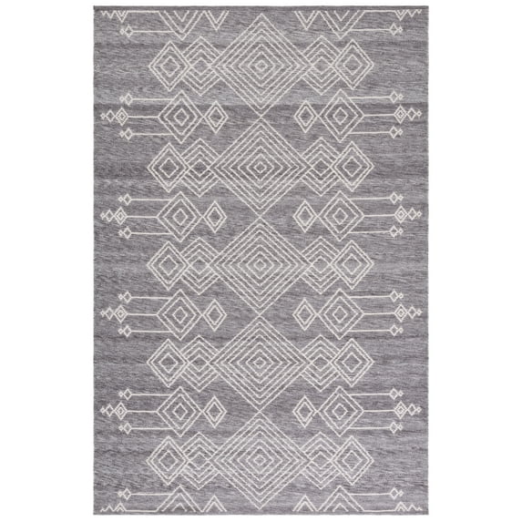SAFAVIEH Kilim George Geometric Polyester Area Rug, Grey/Ivory, 4' x 6'