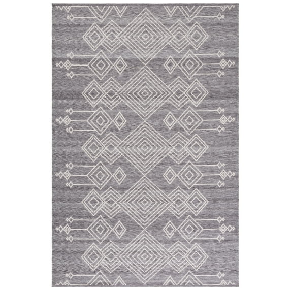 SAFAVIEH Kilim George Geometric Polyester Area Rug, Grey/Ivory, 6' x 6' Round