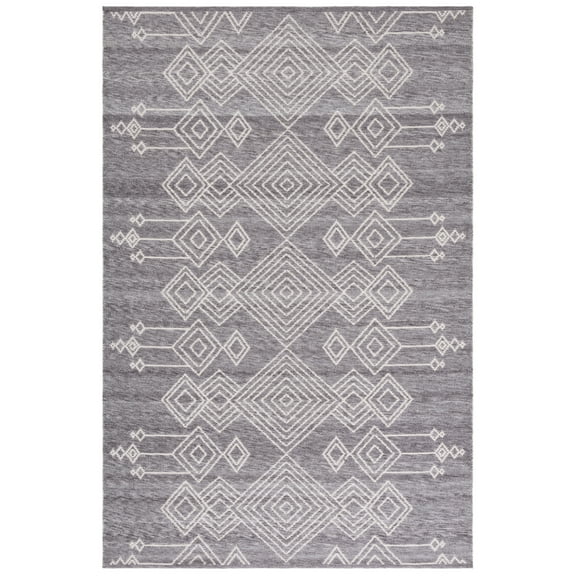 SAFAVIEH Kilim George Geometric Polyester Area Rug, Grey/Ivory, 6' x 6' Square