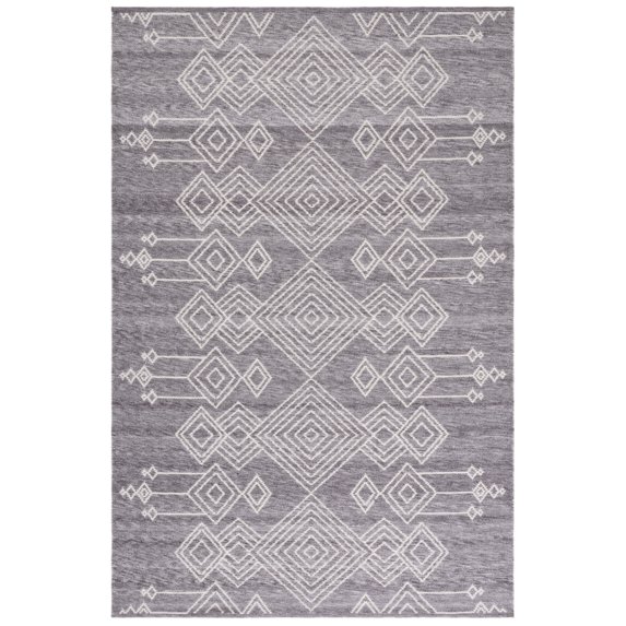 SAFAVIEH Kilim George Geometric Polyester Area Rug, Grey/Ivory, 6' x 6' Square