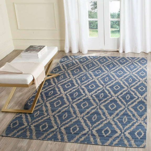 SAFAVIEH Kilim Goran Geometric Diamonds Wool Area Rug, Blue/Grey, 5' x 8'