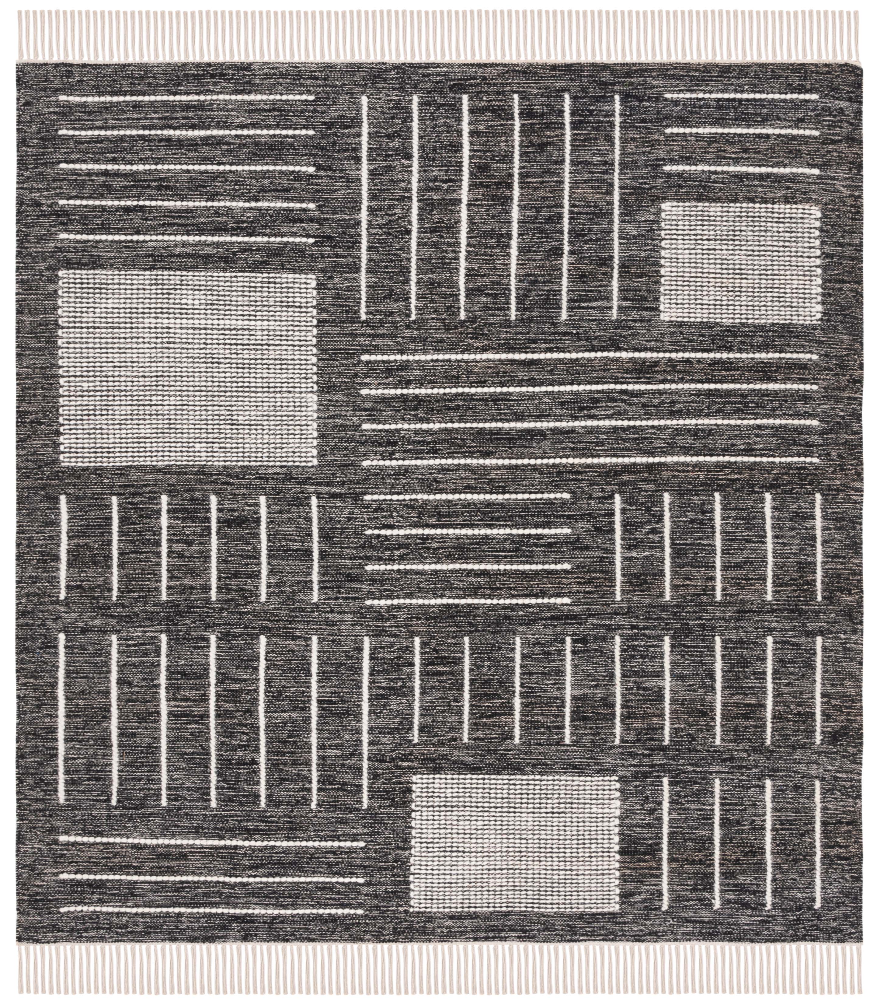 SAFAVIEH Kilim Igor Geometric Area Rug, Black/Ivory, 6' x 6' Square ...