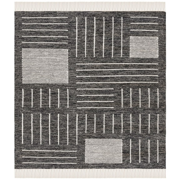 SAFAVIEH Kilim Igor Geometric Area Rug, Black/Ivory, 6' x 6' Square