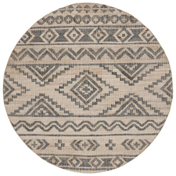 SAFAVIEH Kilim Jaylee Geometric Area Rug, Natural/Charcoal, 3' x 3' Round