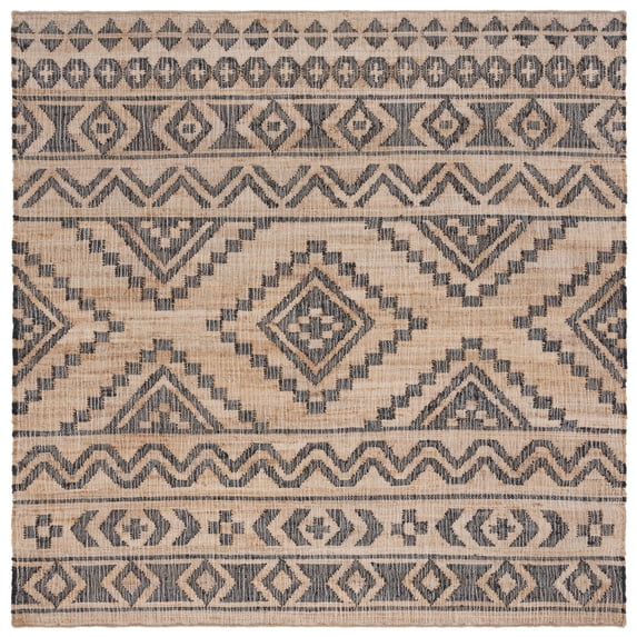 SAFAVIEH Kilim Jaylee Geometric Area Rug, Natural/Charcoal, 3' x 3' Square