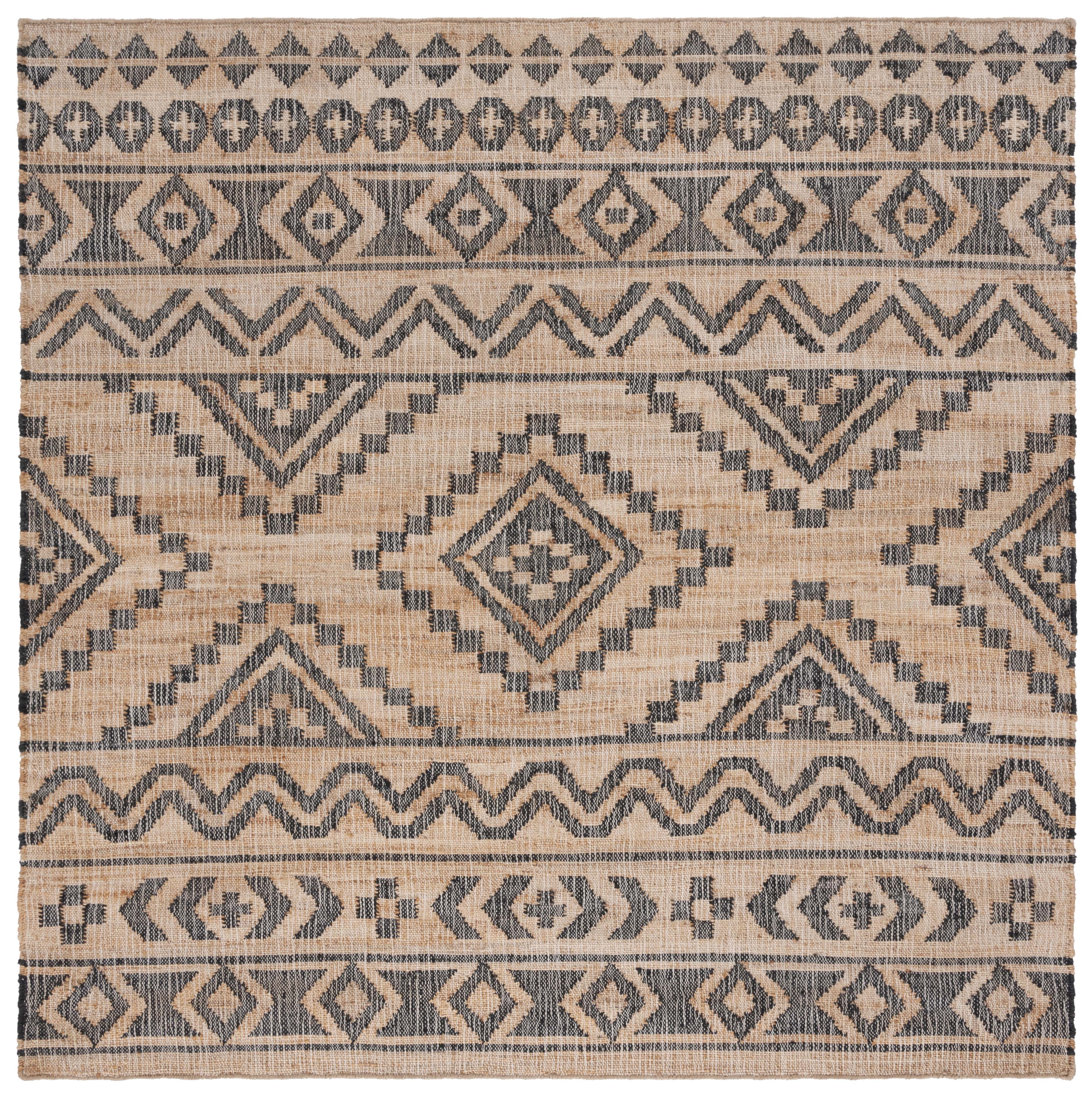 SAFAVIEH Kilim Jaylee Geometric Area Rug, Natural/Charcoal, 5' x 5' Square