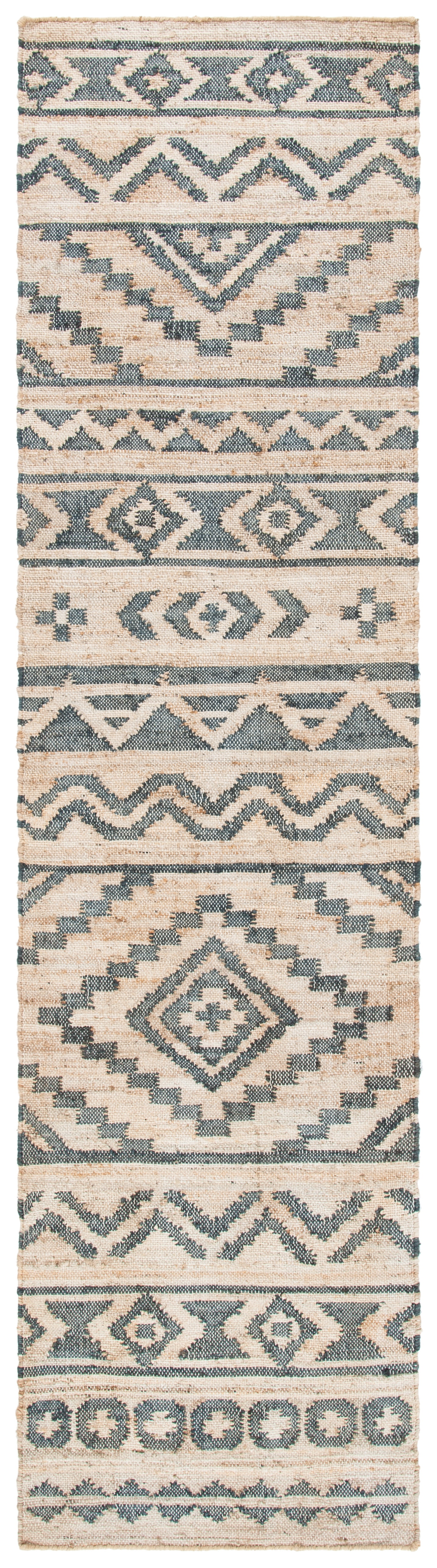 Handmade Natural and Charcoal Wool and Cotton Runner Rug
