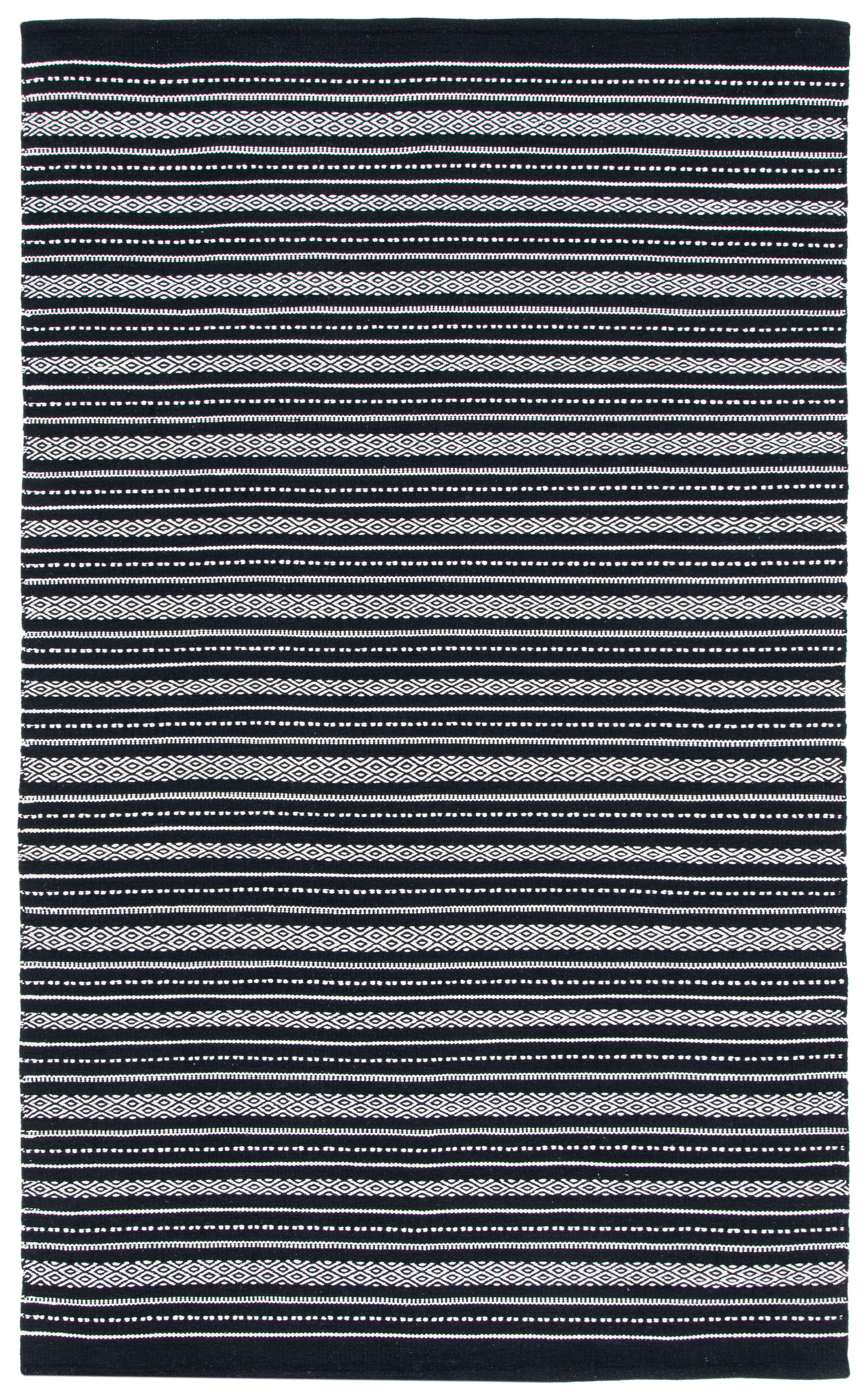 Black and White Handwoven Wool Kilim 4' x 6' Area Rug