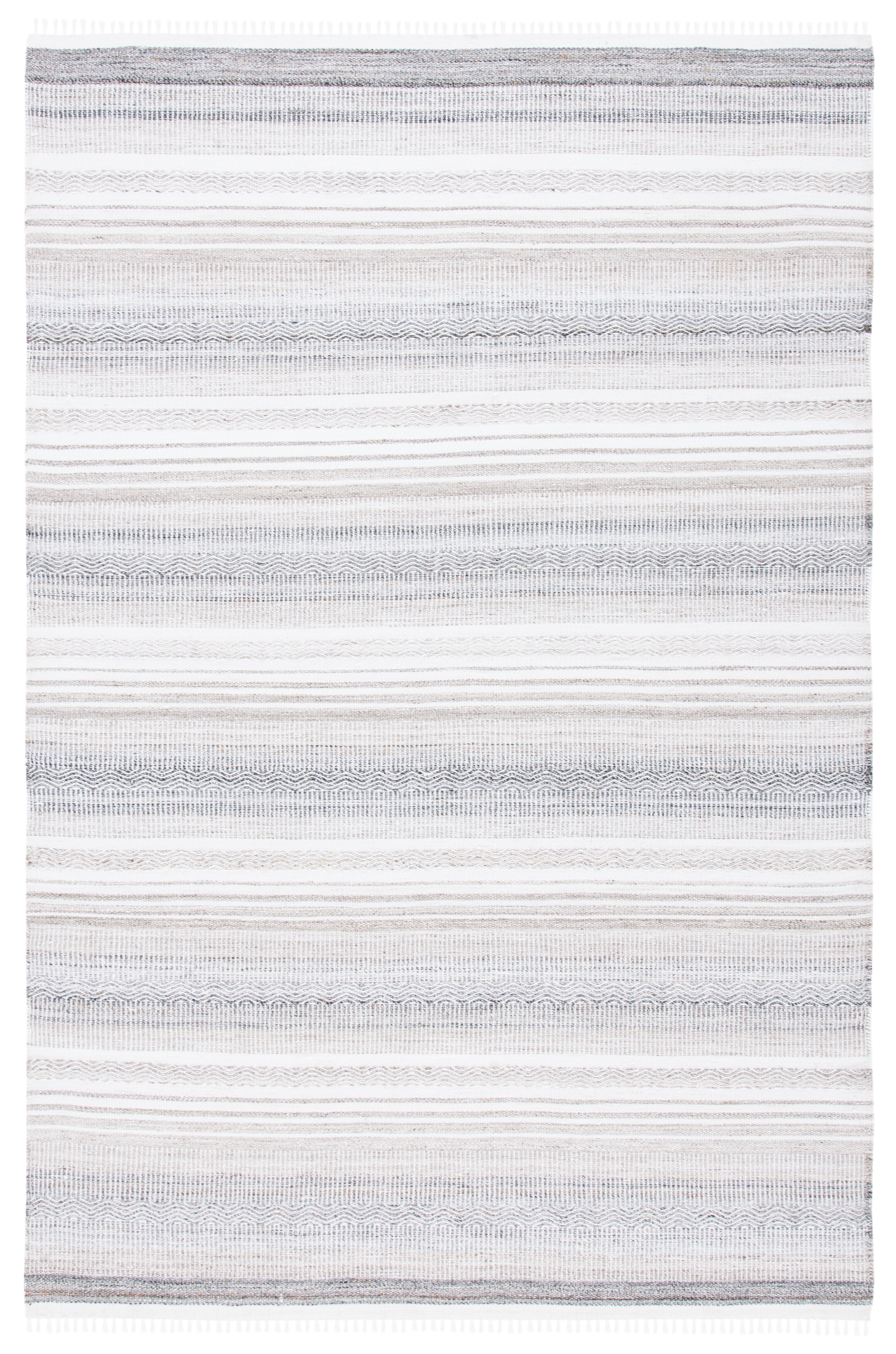 Bohemian Ivory & Charcoal Handwoven Kilim Rug - 4' x 6'