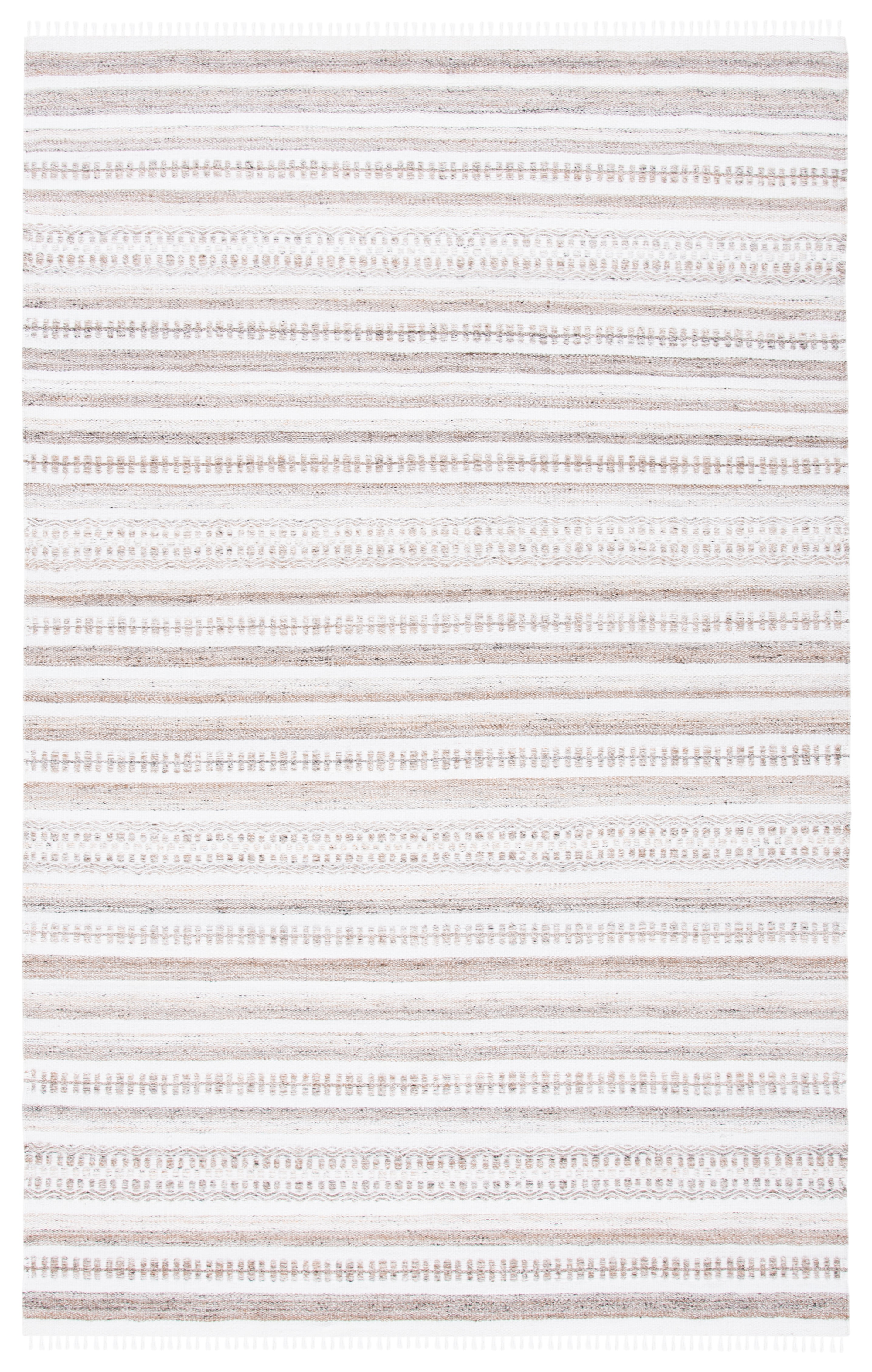 Ivory and Light Brown Handmade Wool Kilim Area Rug